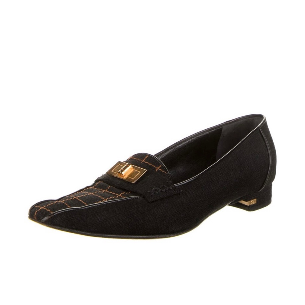 CHANEL Square Quilt Mademoiselle CC Logo Loafers